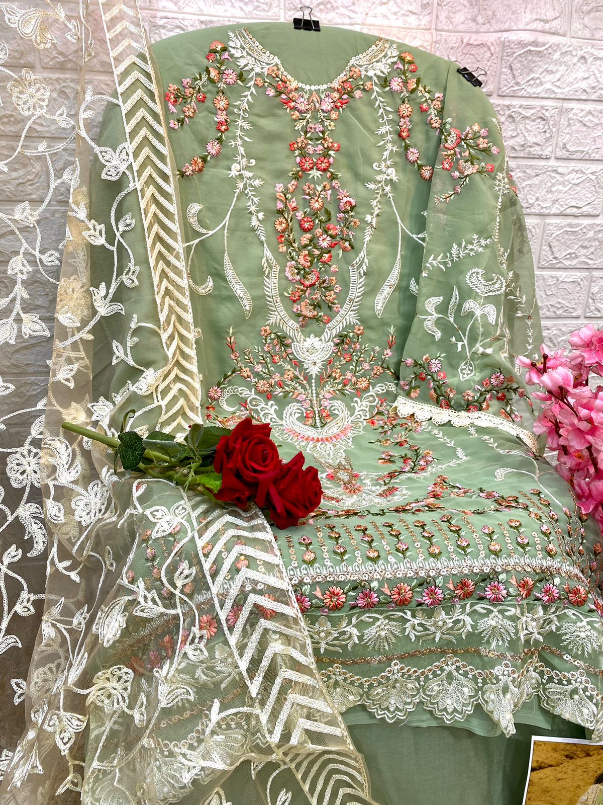 M 243 Mushq By Shraddha Organza Embroidery Pakistani Suits Orders In India